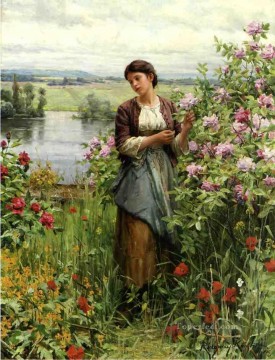 Julia among the Roses countrywoman Daniel Ridgway Knight Flowers Oil Paintings